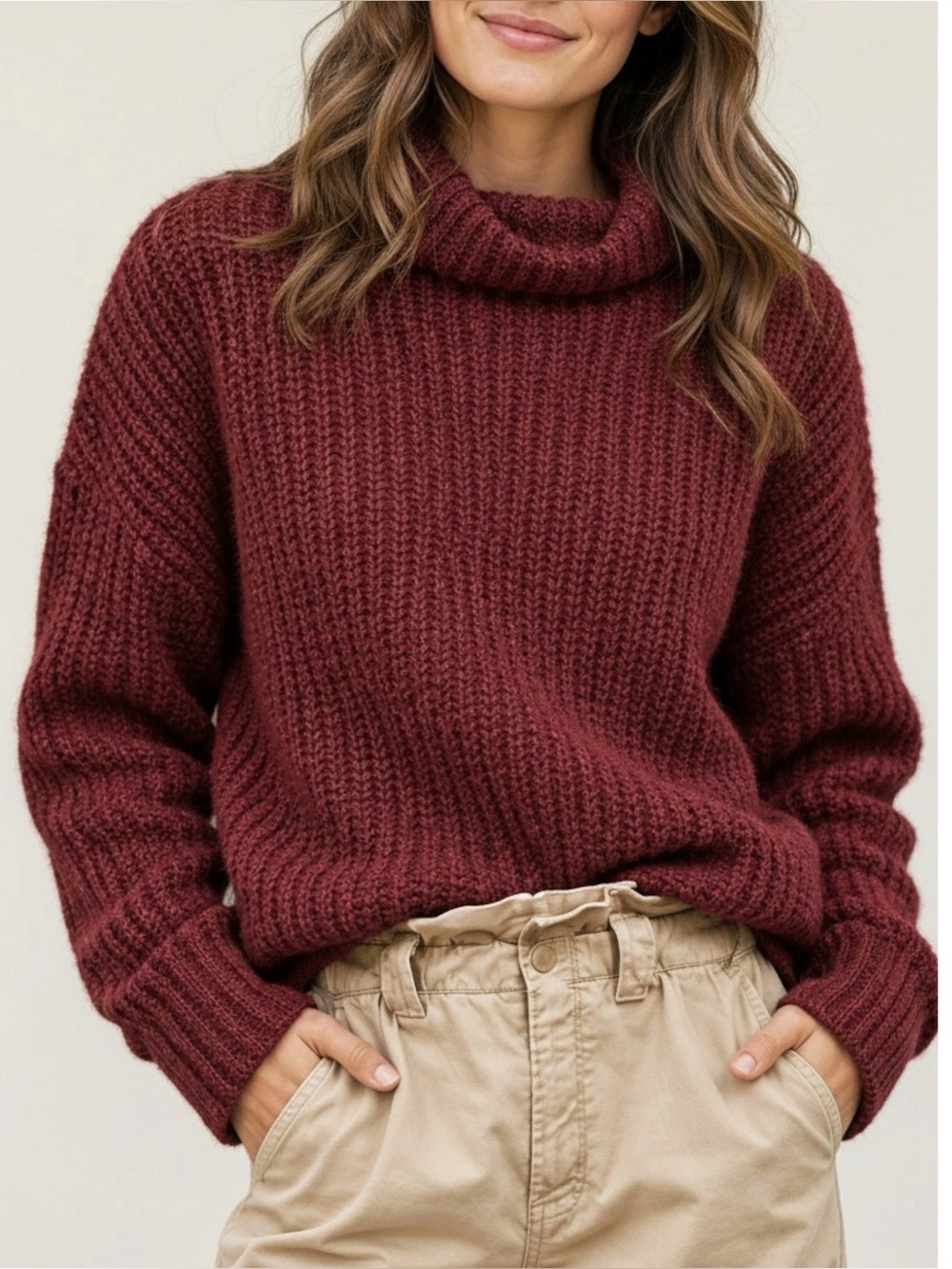 MAEVE x ANTHROPOLOGIE Athena Cowl Neck Wool-Blend Sweater, Wine, XS